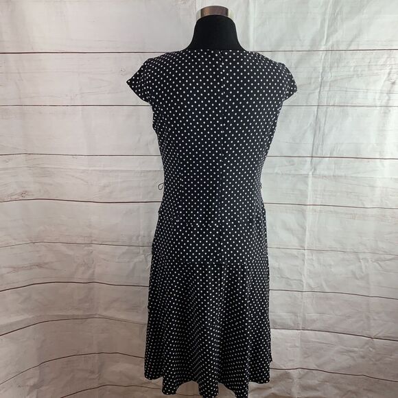 AK Anne Klein Dress Polka Dot A-line Fit-and-Flare Black 8 M Elastic Belt zipper - Picture 11 of 16